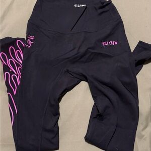 Kill Crew Black Leggings with Pink Flame Detail